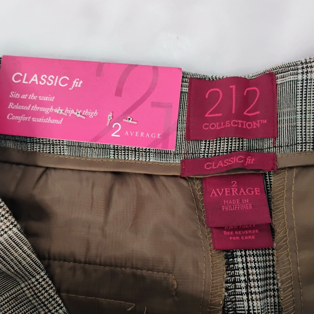 212 Collection Classic Slimming Fit Womens 2‎  Gray Brown Plaid Pants NEW NEW F - Picture 5 of 6